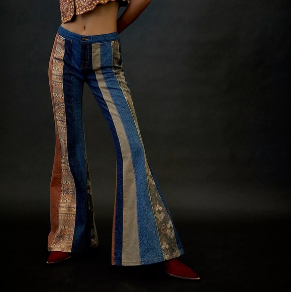 Free People Denim - Free People We The Free Serena Low Rise Flare Patchwork Jeans